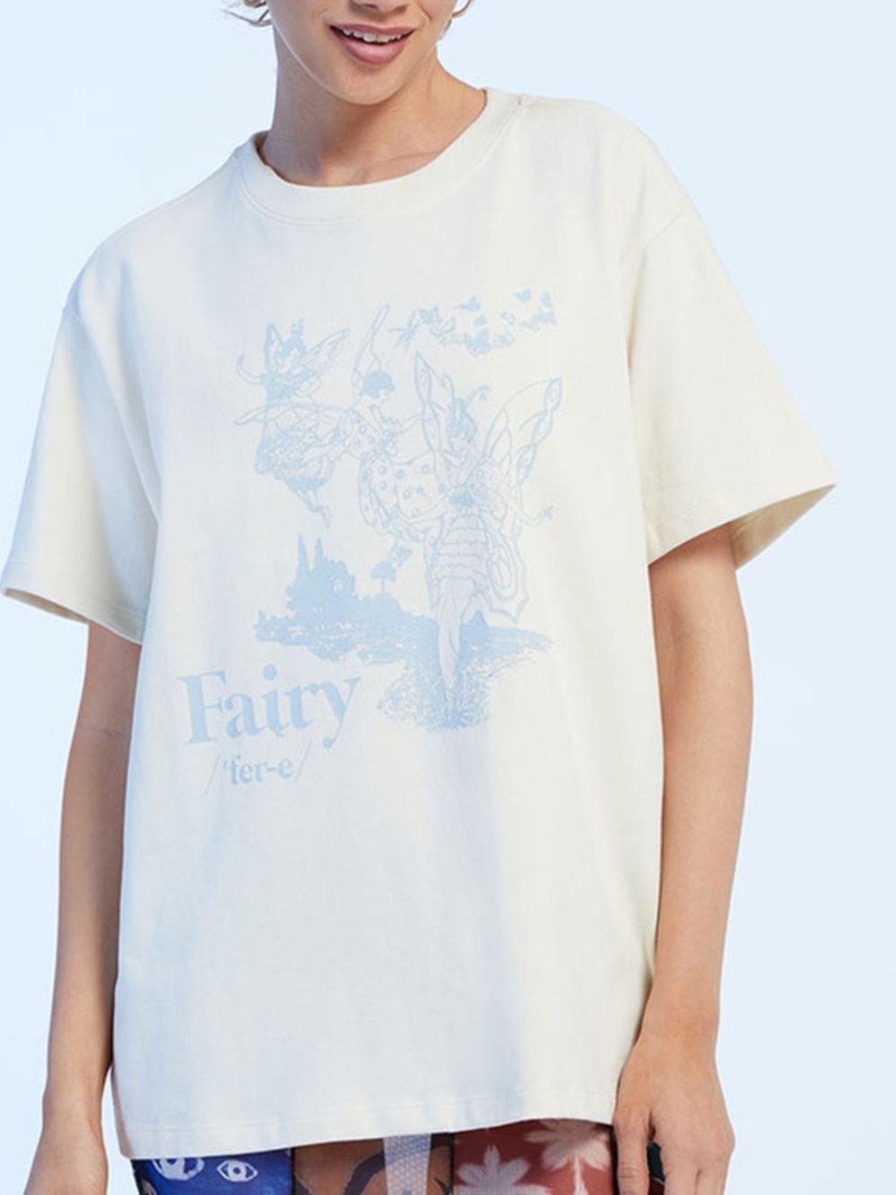 BSR by Sami Ryan Cream Tee with Light Blue Fairy Graphic